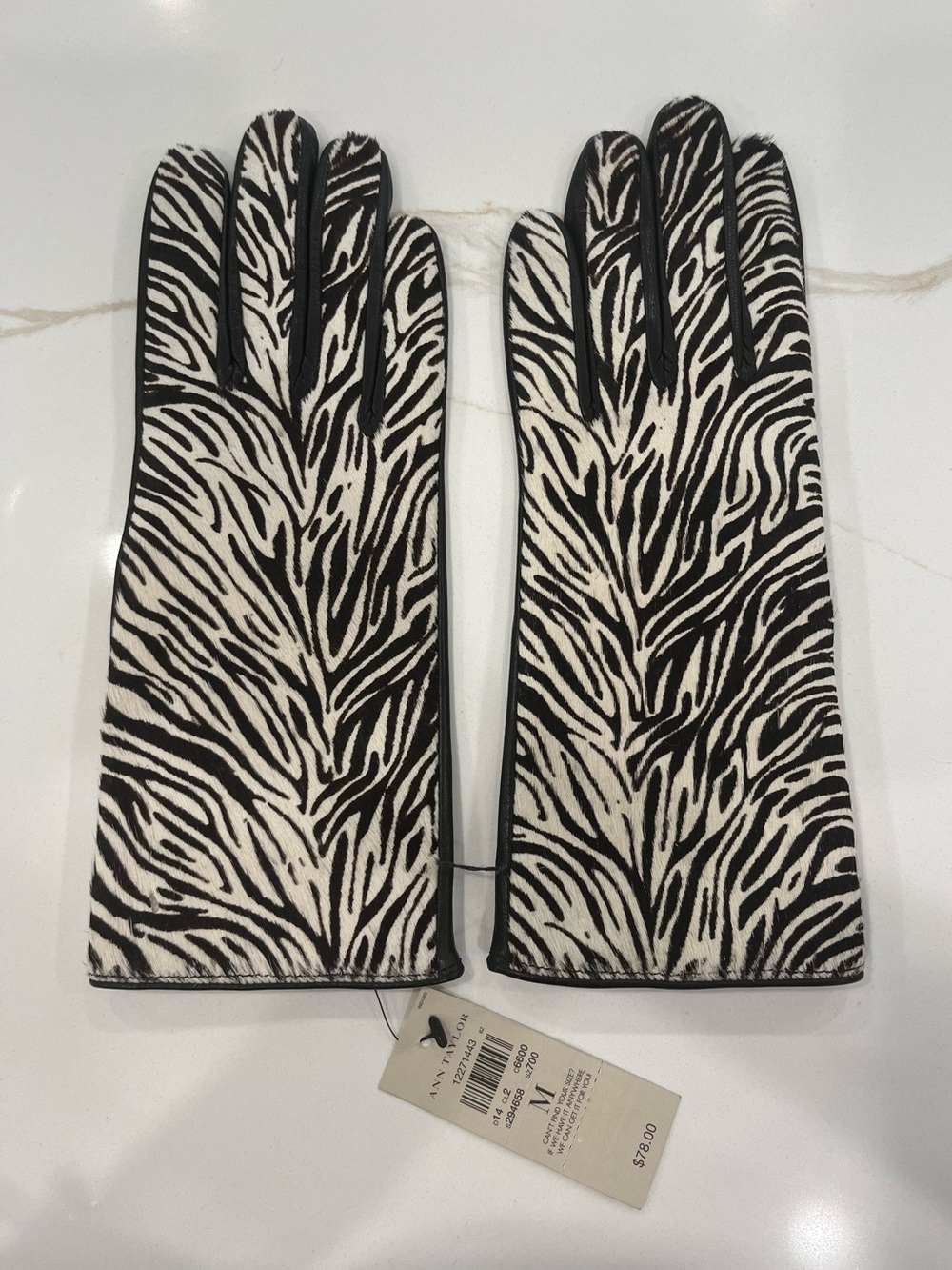 Ann Taylor Black and White Zebra Accent calf fur Leather Gloves
